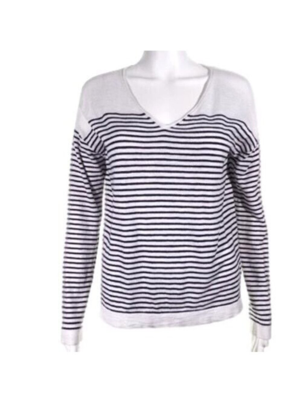 Gap Sweater Women Size Small  V Neck Striped Long Sleeve Black White Pullover